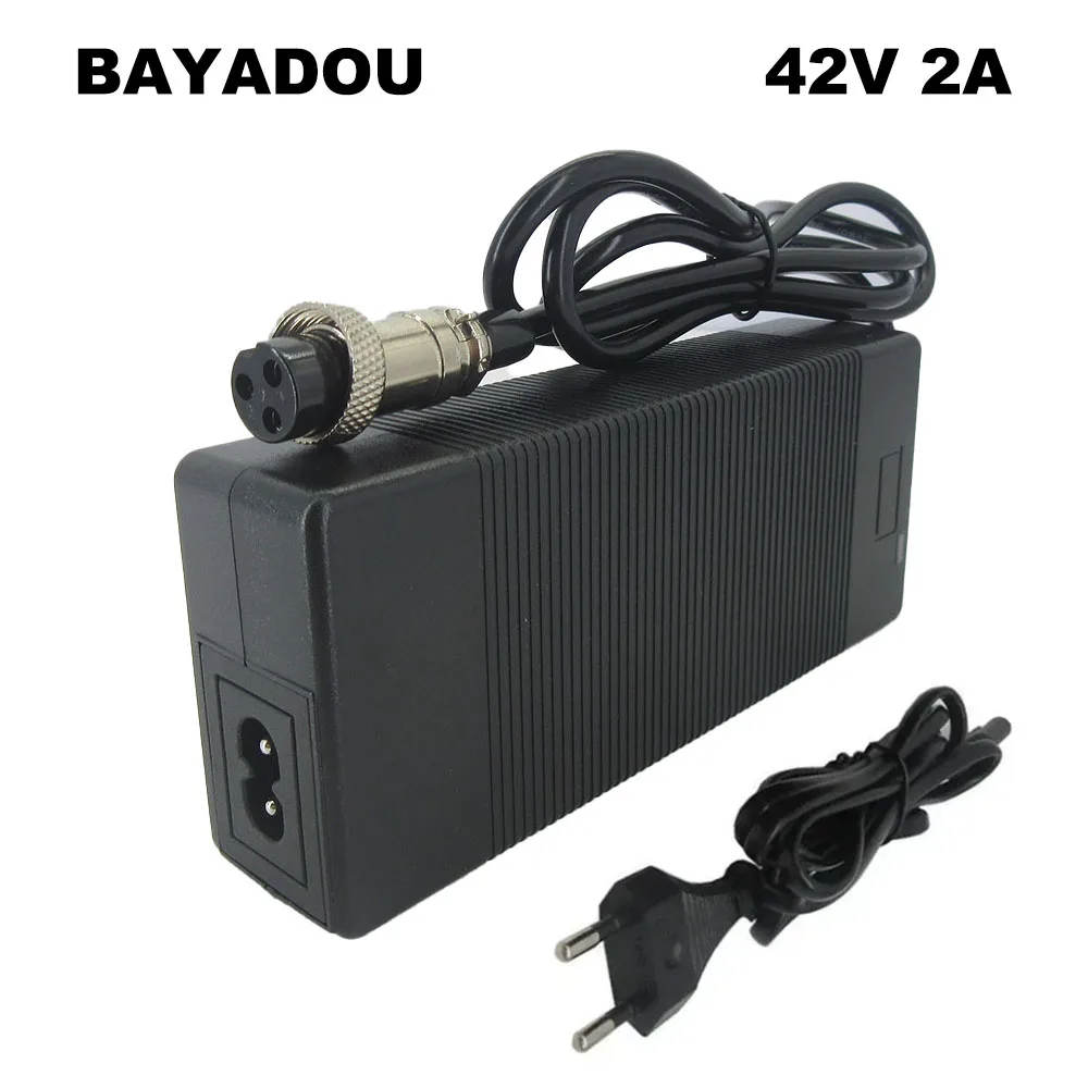 

36V 37V 2A Lithium Battery Charger 42V 10S 10AH 12AH 15AH Li-ion Bateria Charger GX16 1+ 3- Connector