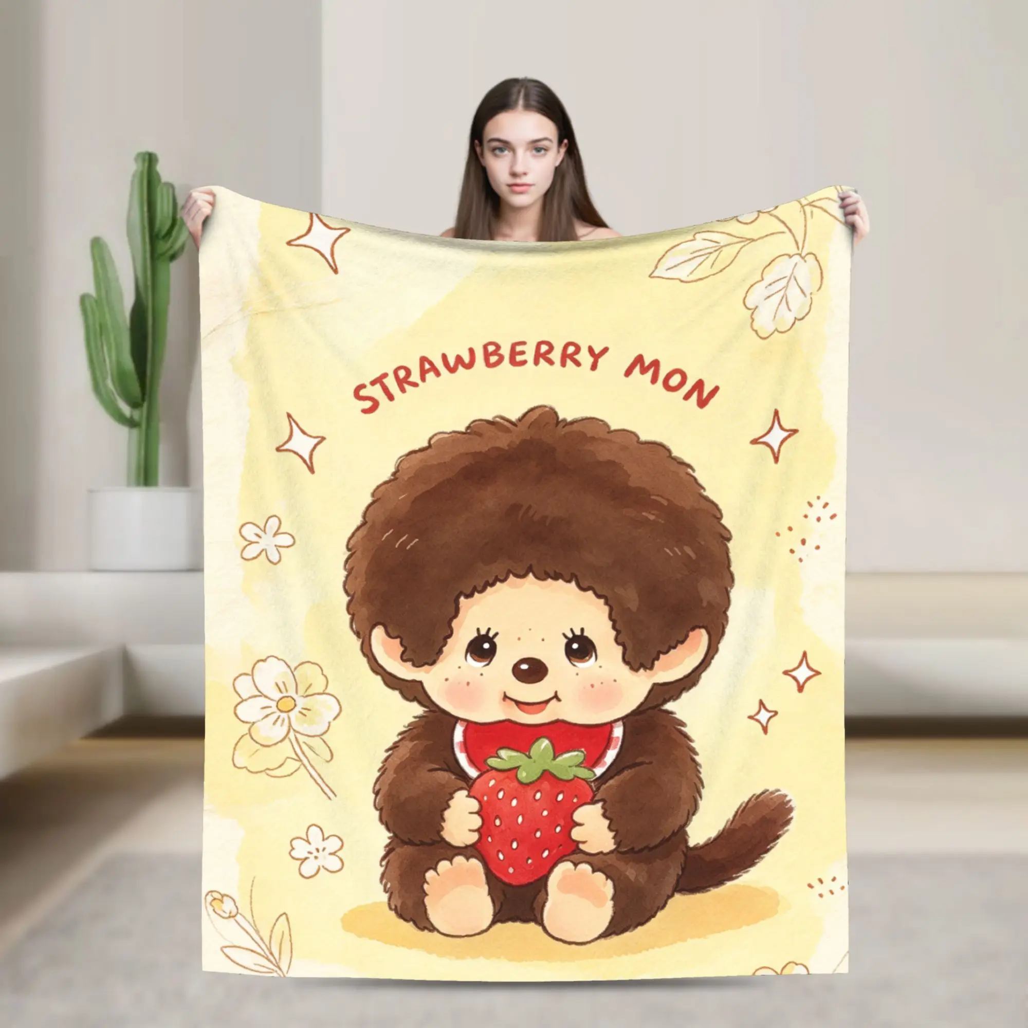 Custom Ultra-Soft Fleece M-Monchhichis Throw Blanket Warm Flannel Cute Monkey Character Blankets for Bedding Travel Sofa Quilt