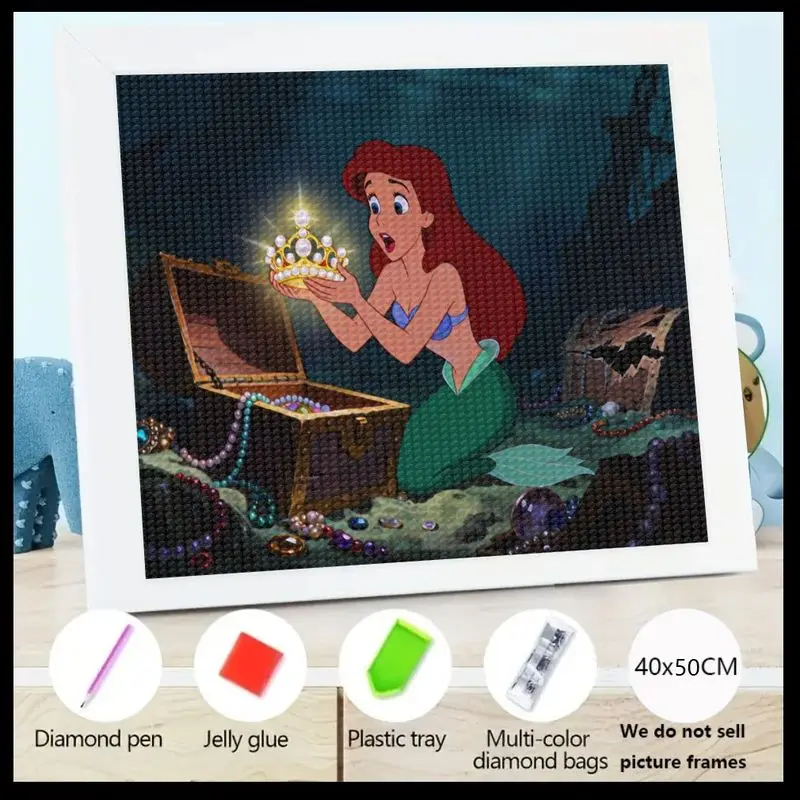 

1PC 5D Full Drill Diamond Painting Kit, Ariel The Little Mermaid Princess DIY Crystal Rhinestone Embroidery Art, Enchanted Under
