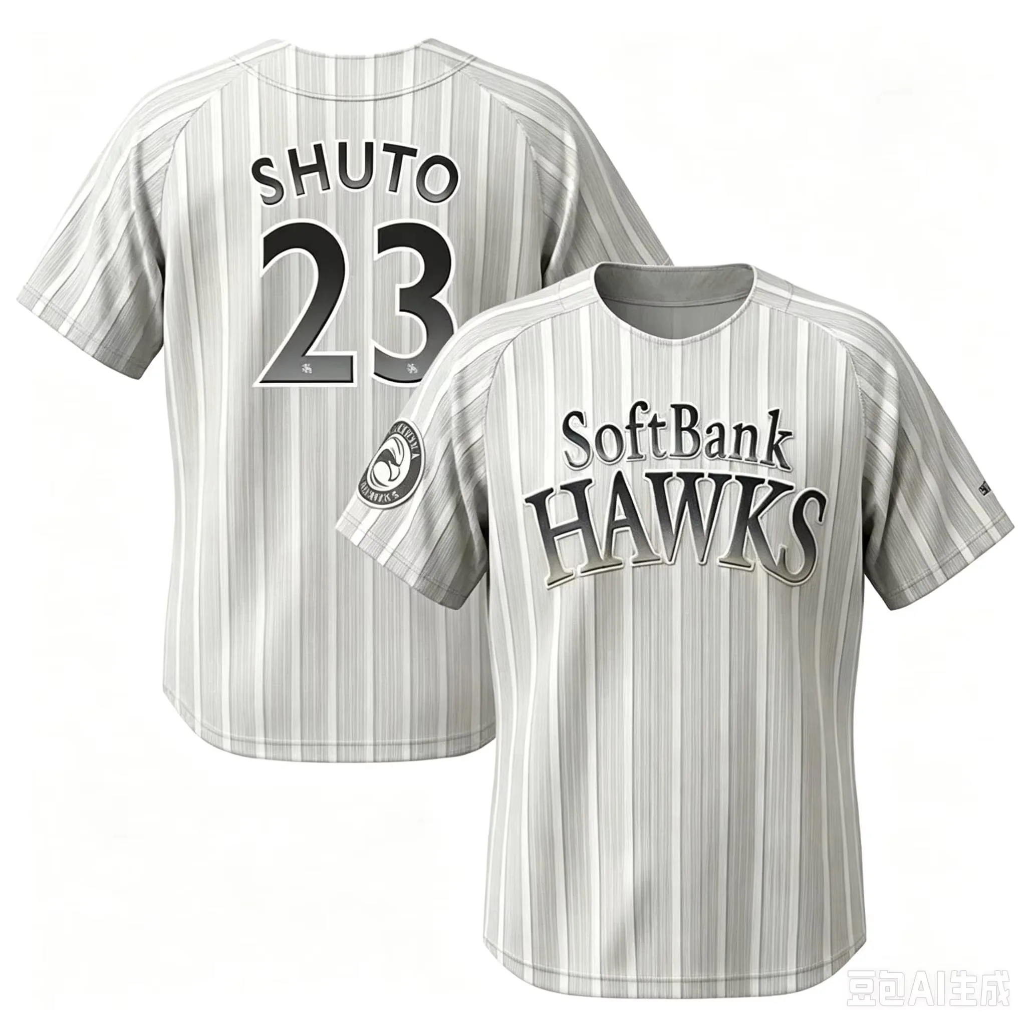 Men Striped Baseball Jersey SoftBank Hawks Print Short Sleeve V‑Neck Sport Tee Back Uniform Hip‑Hop Streetwear Baseball Shirt