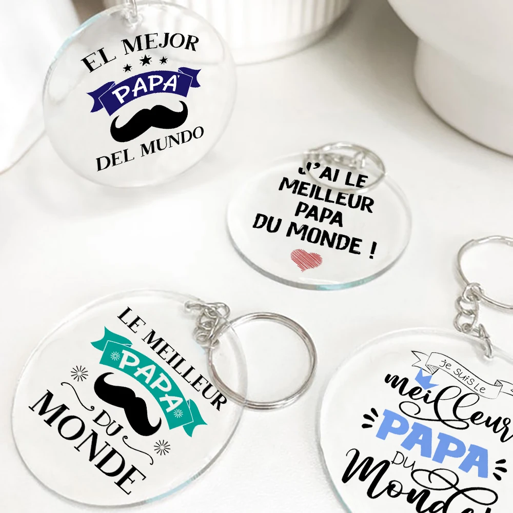 Best Dad in The World French Print Key Chains Keychain Acrylic Keyring Papa Key Ring Father's Day Birthady Best Gifts for Daddy