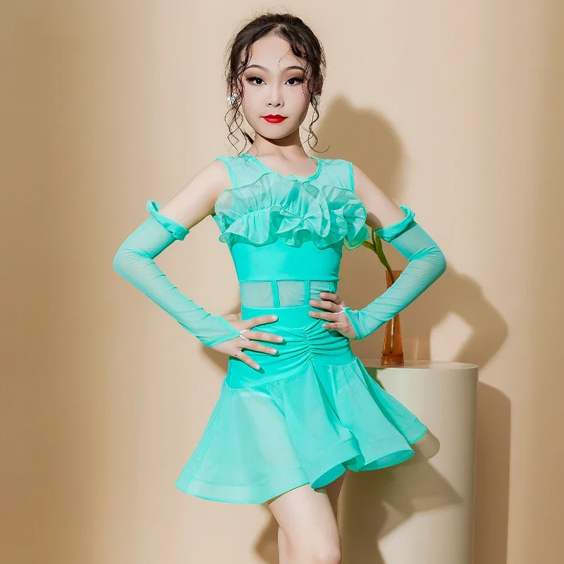 Vestido de competición de baile latino para niñas, vestidos de baile de actuación para niños, traje de baile latino Chacha Tango Rumba Samba