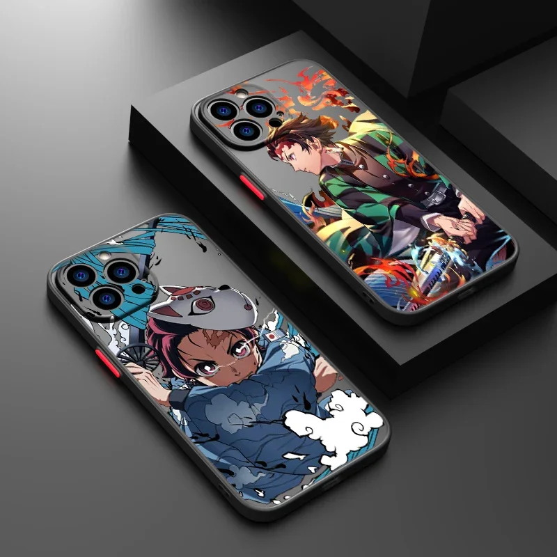 Demo Slayer Anime Cool Tanjiro For iPhone Case 11 12 13 14 15 16 Pro XR XS Max 7 8 Plus Phone Shockproof Y2K Pink INS Hot Cover