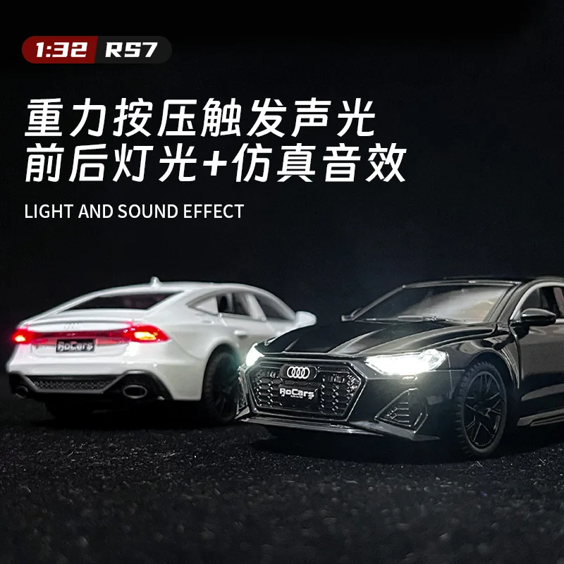 1:32 AUDI Q8 R8 RS7 RS6 E-tron W25K Alloy Car Model Simulation Metal Toy Vehicles Car Model Sound and Light Collection Toy Gift