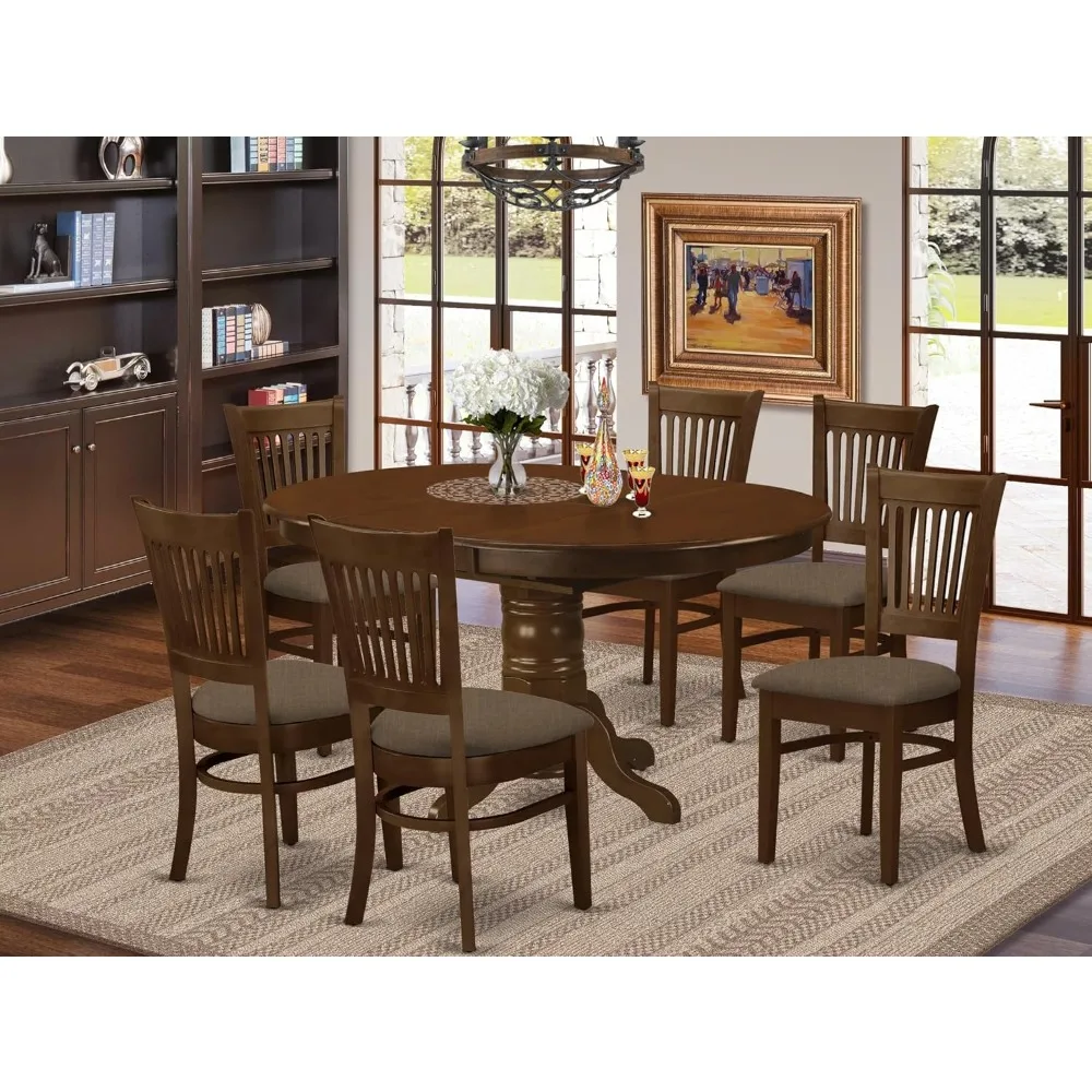 

7 Piece Kitchen Table & Chairs Set Consist of An Oval Dining Room Table with Butterfly Leaf and 6 Linen, Customized