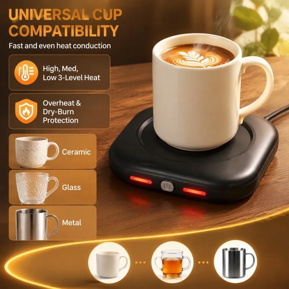 Auto Shut Off Coffee Mug Warmer Timer Function 3 Temperature Setting Smart Cup Warmer Thermostat Coaster Cup Heating Pad