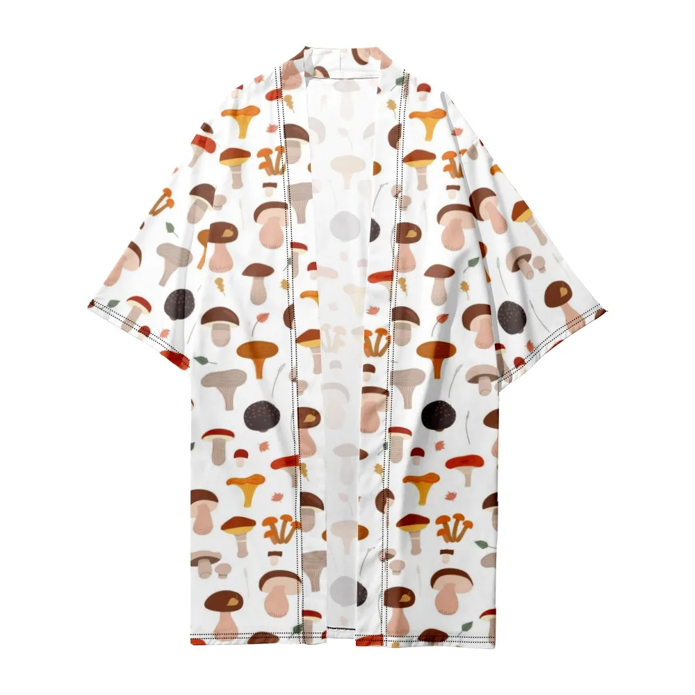 

Summer Mushroom Pattern Kimono Men Women Fashion Hawaiian Shirt Long Kimonos Trendy Beach Tops Loose Yukata Bathrobes Clothes