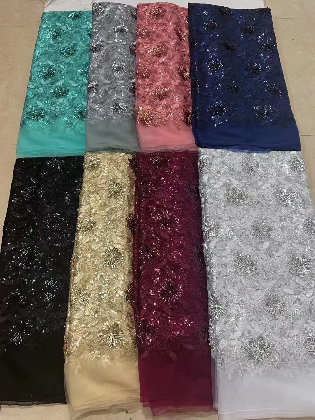 African Lace Fabric 2024 High Quality French Sequins Embroidery Tulle Lace Fabric For Party Dress Luxury Tulle Mesh Lace Fabric