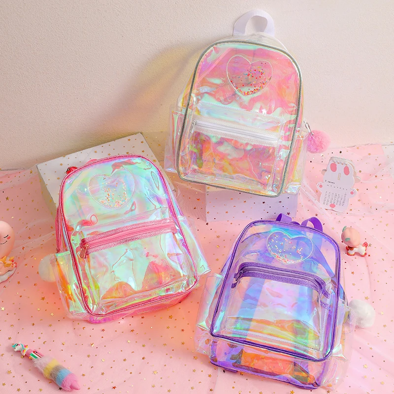 Korean Style Fashion PVC Backpack Transparent Waterproof Girl School Bag Casual Outdoor Backpack Cute Children\'s Travel Bag