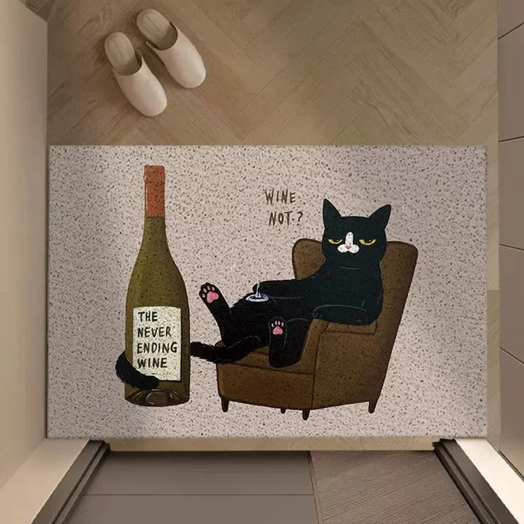 Funny Cat Seaside Holiday Doormat PVC Silk Loop Entrance Mat Heavy Duty Scraper Cute Pet Floor Rug for Front Door Porch Entry