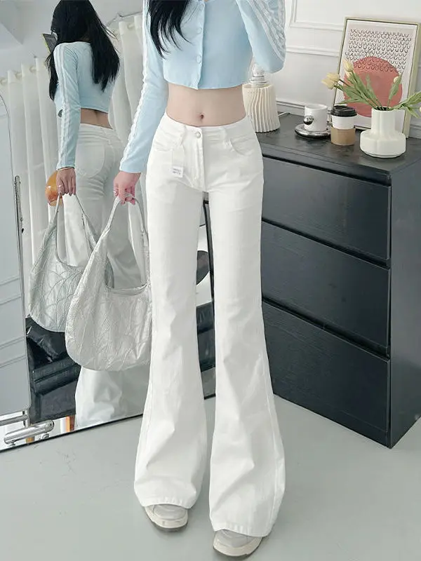 

Джинсы женские летние с низкой посадкой, расклешенные, тонкие, новые, повседневные, свободного кроя, длиной в пол, с высокой талией, джинсовые брюки