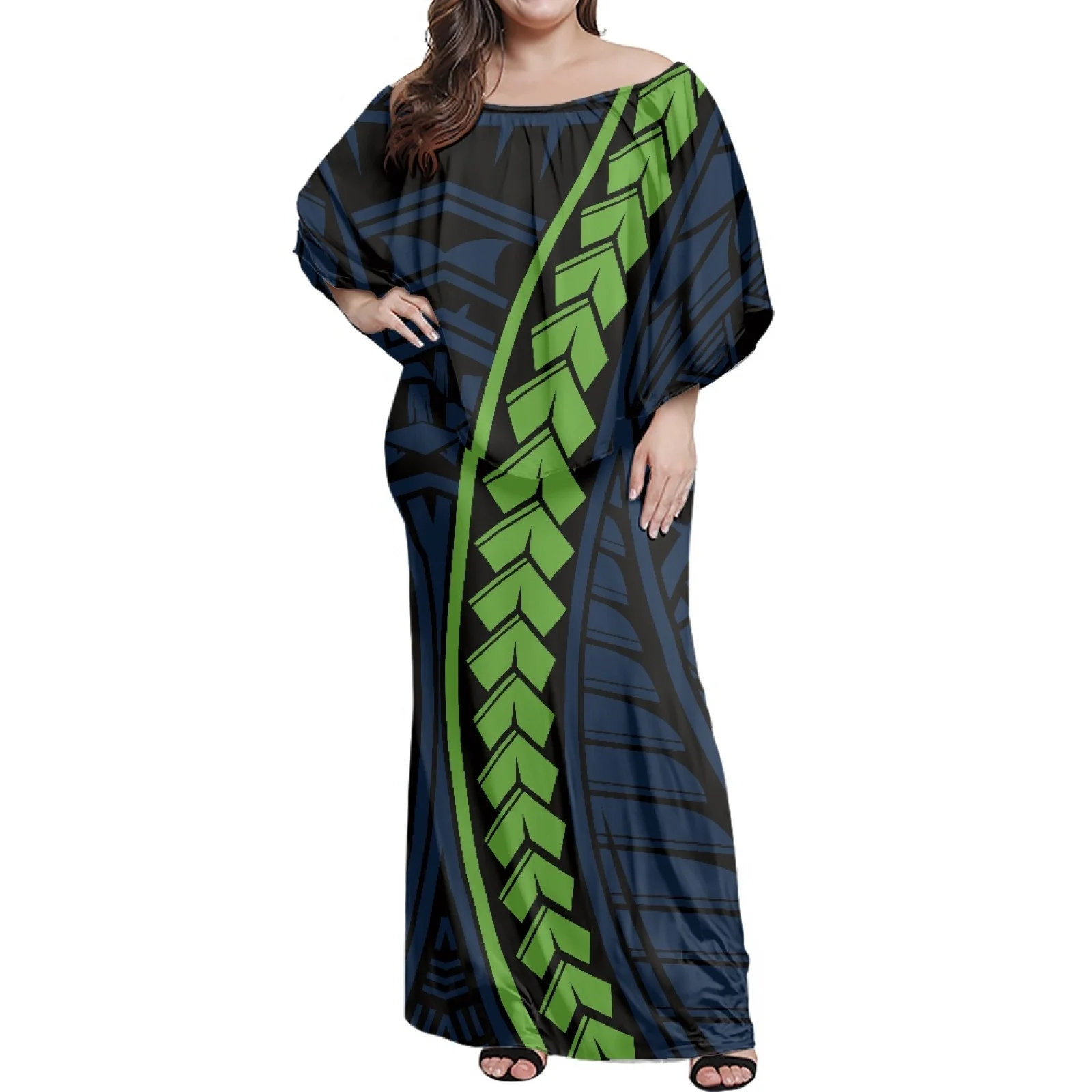 

Polynesian Tribal Island Design Female Ruffle Dress Tattoo Print High-end Comfort Fashion Leisure Elegant Women Dresses