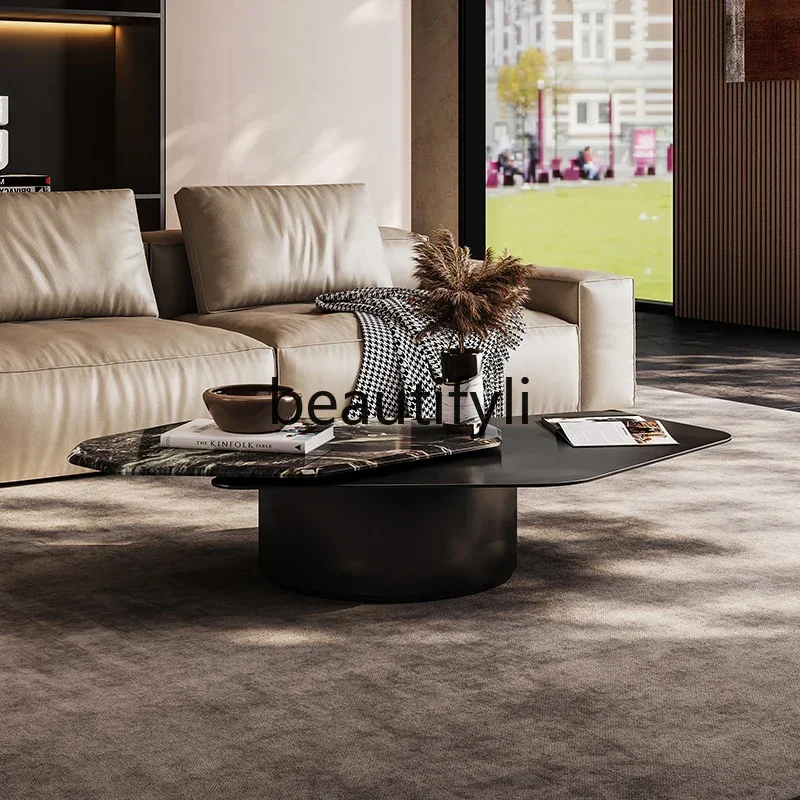 

12Italian minimalist living room special-shaped modern minimalist home designer high-end marble rotating coffee table