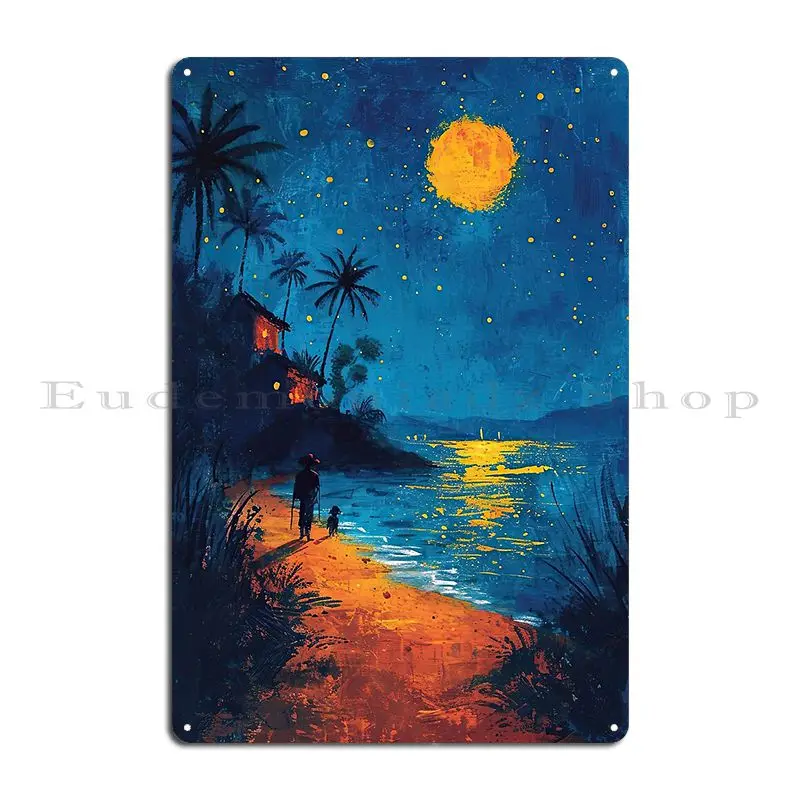 Moon Beach Sea Maritime Metal Plaque Sign Customized Garage Club Club Wall Plaque Tin Sign Poster