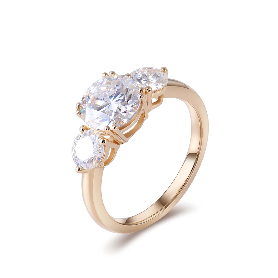 

Provence 14K Yellow Gold Three Stone Ring With 8mm Round Moissanite Diamond For Women Simple Design Engagement Ring