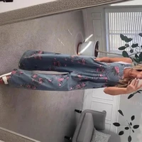 Denim Floral Print Trendy Sleeveless Jumpsuits for Women Rompers Festival Outfit Loose Overalls Pleated Pockets Long Pants