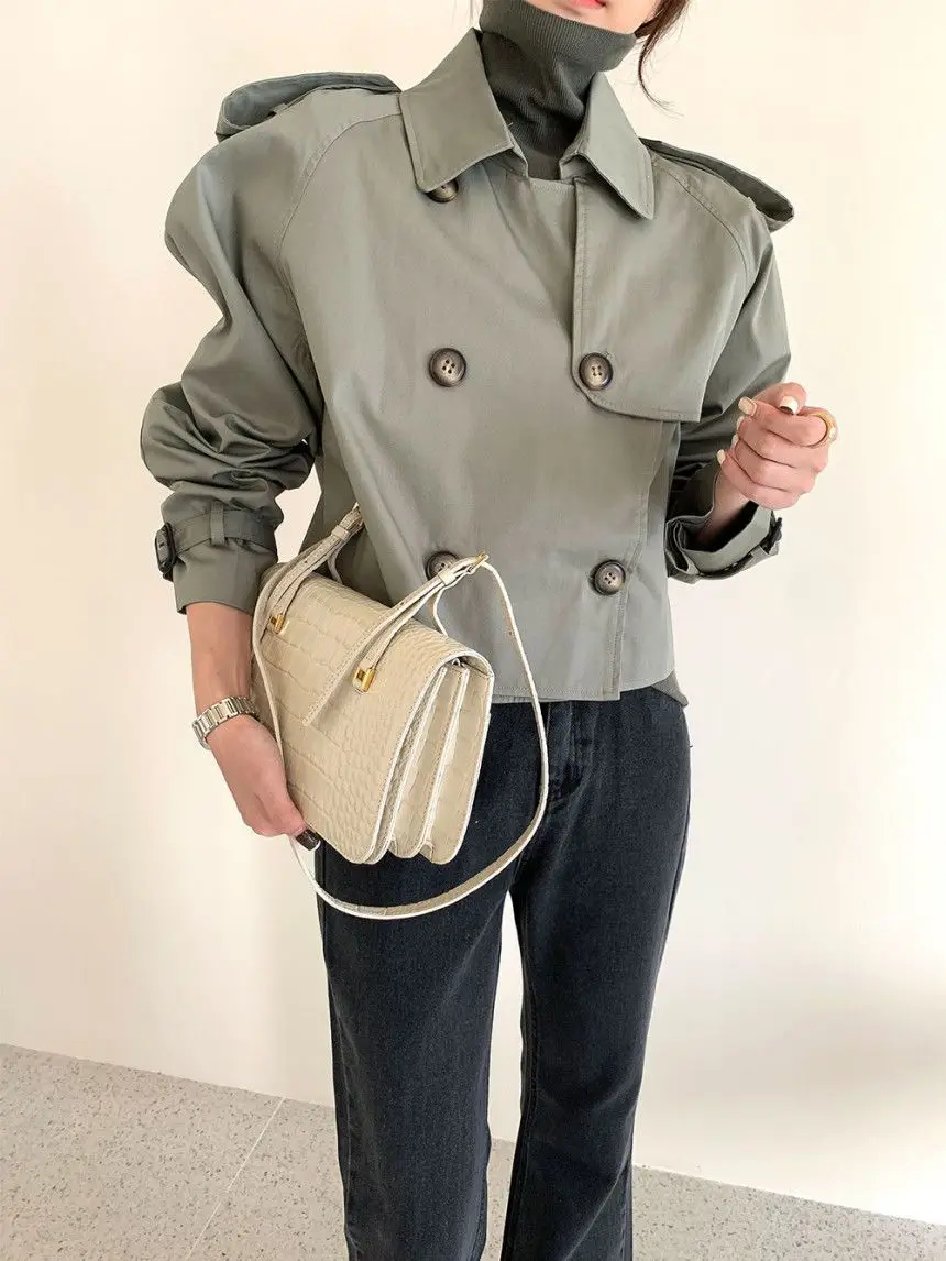 

Cropped Trench Coat With Belt Women'S Long Coats Shaped Roupas Femininas Notch Lapel Detail Windcheater Ankle-Length Larger