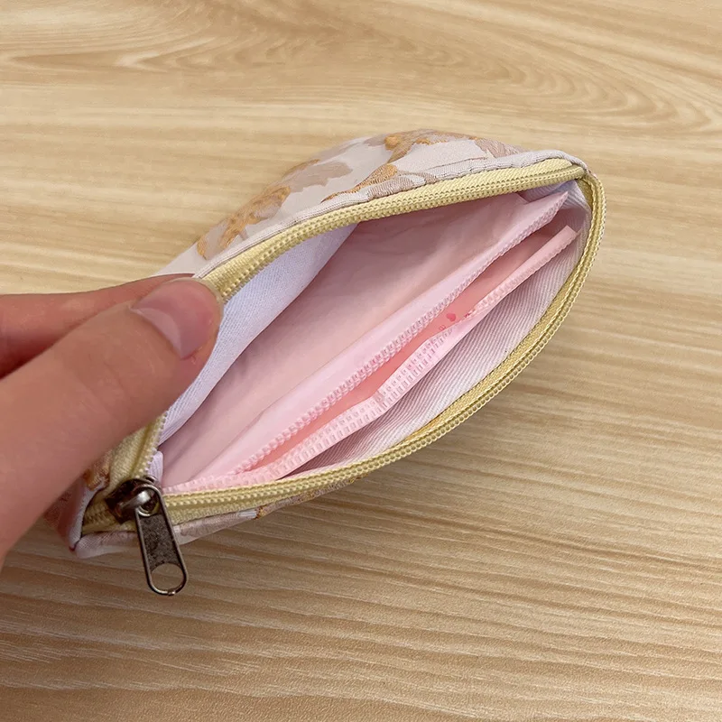 Ins Small Coin Purse Pouch Mini Wallet Printed Lipstick Key Women Sanitary Napkin Storage Bag Fabric Zipper Makeup Organizer