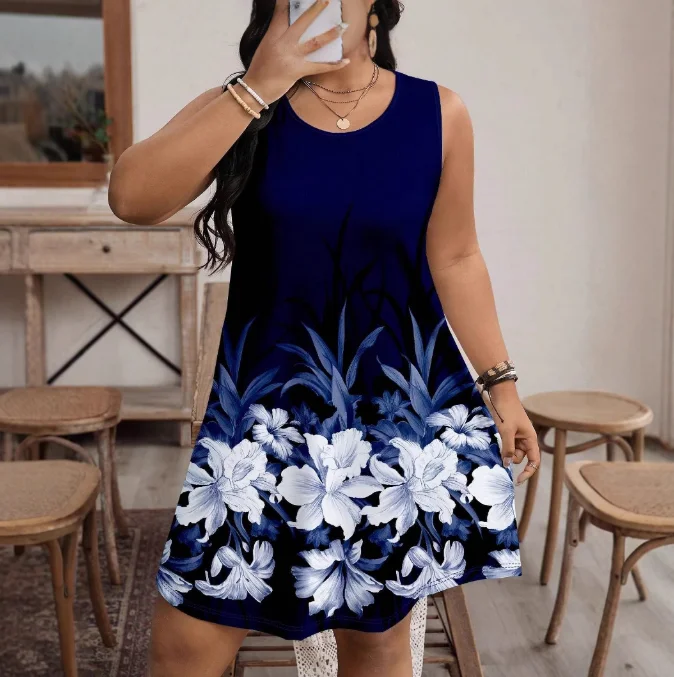 

Women's Dress New Large Plant Print Sleeveless Dress Simple Commuting Style Fashionable Casual Retro Dress for Summer