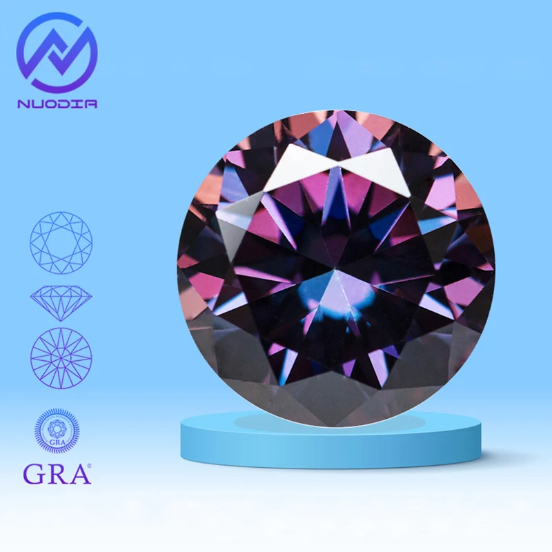 

Royal Purple Color Round Moissanite Stone 5.0mm--11.0mm VVS1 Certified Moissanita Gemstone Pass Tester with GRA Certificate