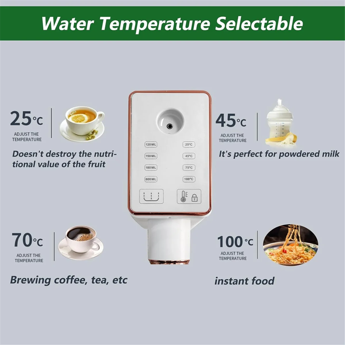 Dispensador de água quente instantâneo, dispensador de água quente portátil para fazer chá, café instantâneo, display de toque LED plugue UE