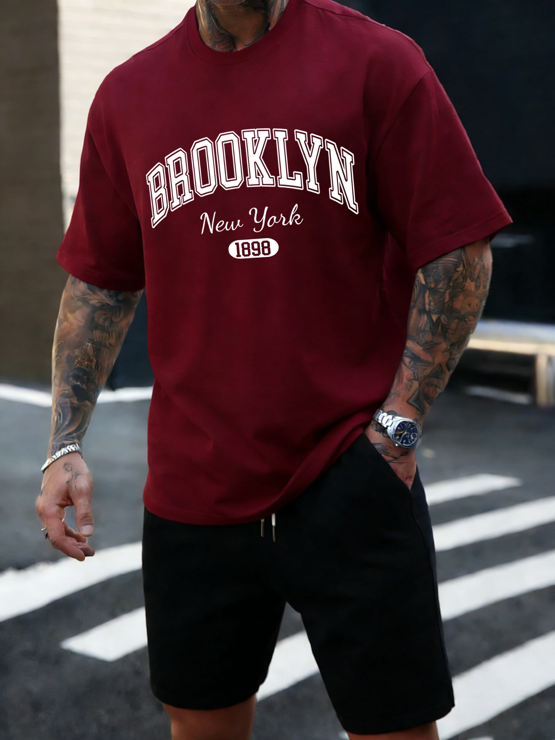 Brooklyn New York T-Shirt mit Aufdruck für Herren, Sport, Sommer, Basics, kurzärmelig, lässig, lockere Kleidung, Baumwolle, Unisex, weich, Streetwear