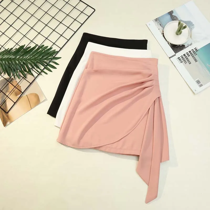 Women High Waist Irregular Mini Wrap Skirt 2021 Summer Casual Sexy Bandage Skirt Female Elegant Irregular Bodycon Short Skirts