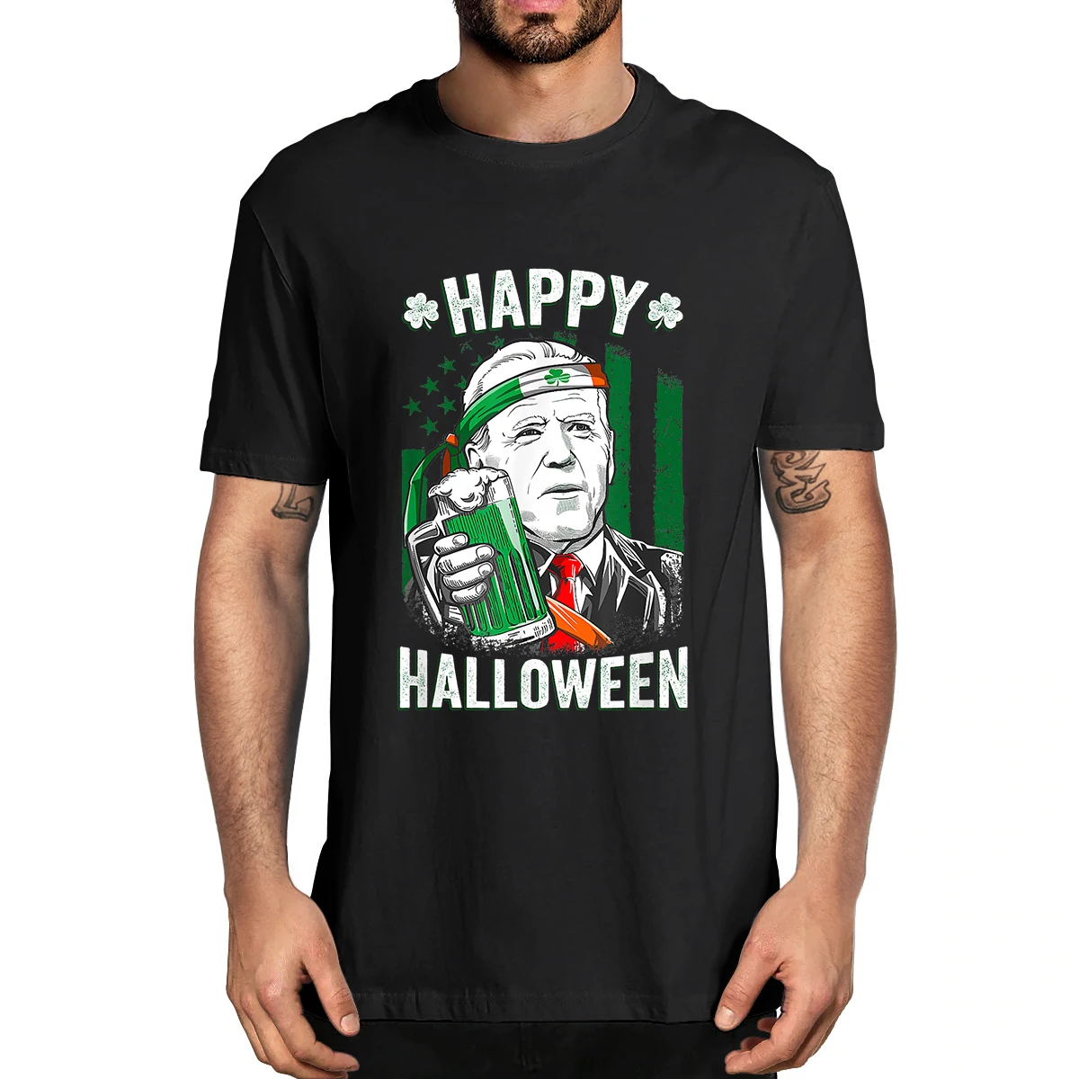 100% Cotton Funny Leprechaun Biden Happy Halloween For St Patrick's Day Men's Novelty T-Shirt Women Casual Streetwear Soft Tee