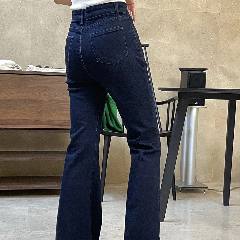 Spring Autumn Women\'s Casual Solid Color High Waist Tassel Decorative Flared Jeans