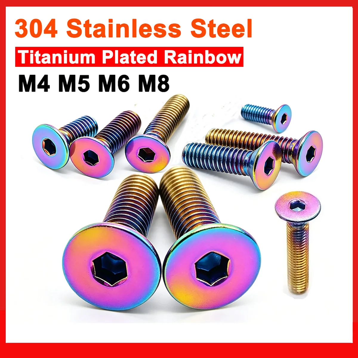 M4 M5 M6 M8 304 Stainless Steel With Titanium Plated Rainbow DIN7991 Flat Head Hex Socket Countersunk Head Allen Screw Bolts