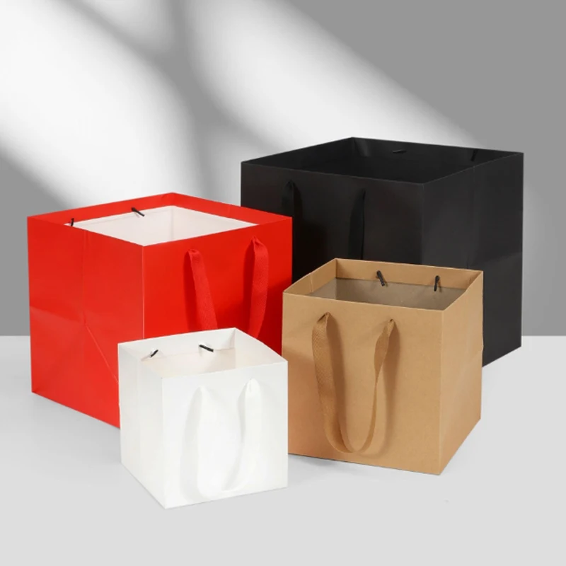 

10pcs Square Gift Bags For Wedding Birthday Party Clothing Flower Products Packaging Paper Bag Baking Bag Shopping Bag