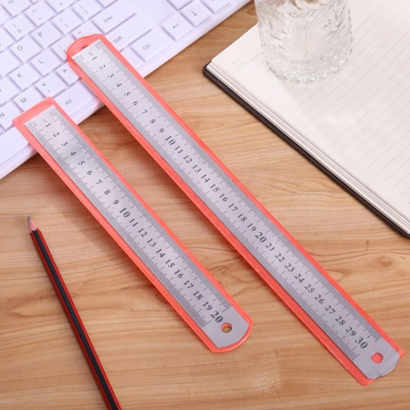 School Office Supplies 15/20/30cm Measurement Ruler Stainless Straight Ruler Stationery Drafting Accessories Portable Dropship