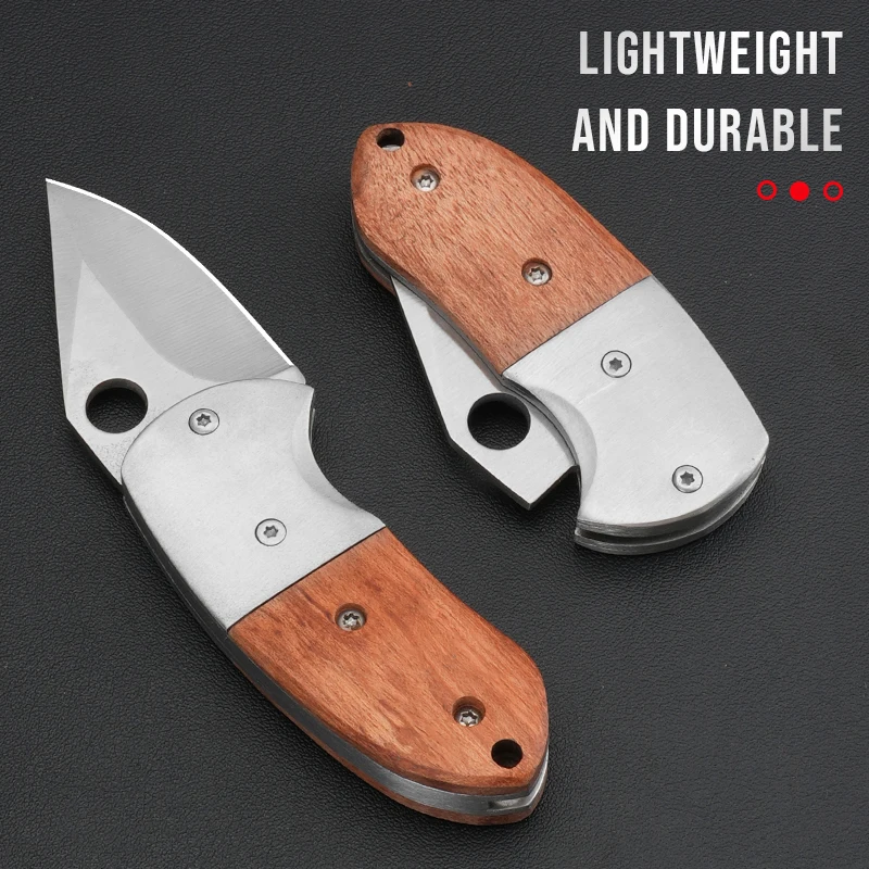 1PC Vintage Camping Knife, Wood Patch Handle, Lanyard Hole, Compact & Exquisite, Ideal for BBQ, Package Opening and Hiking