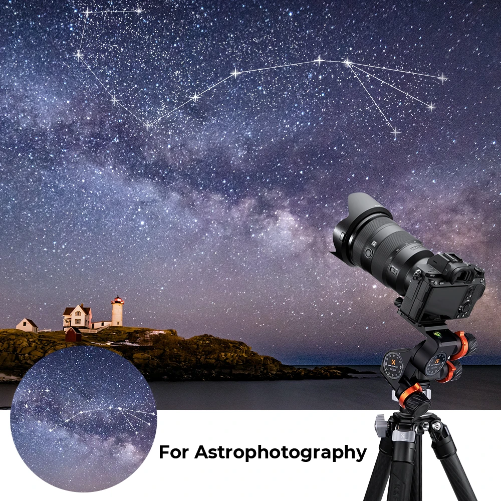 K&F Concept High Precision Fluid Head Load Capacity 13.2lbs/6kg 3 Way Geared Tripod Head Aluminum Alloy for Photography Camera