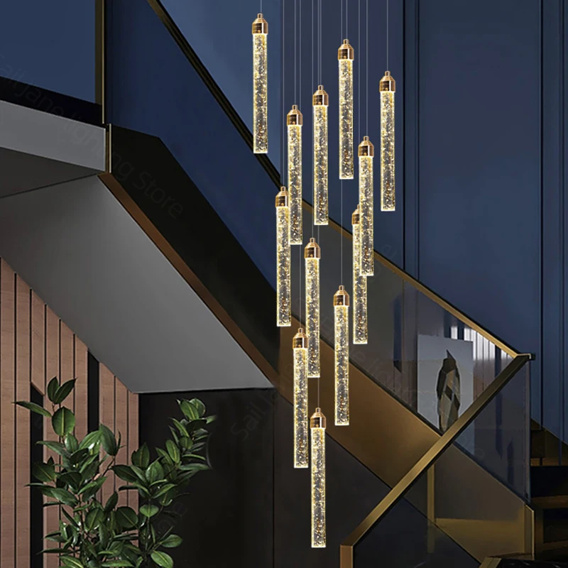 Imagem -03 - Luxo Crystal Staircase Chandelier Ouro Sótão Lâmpadas Short Led Moderno Designer de Interiores Decoração Home Sala