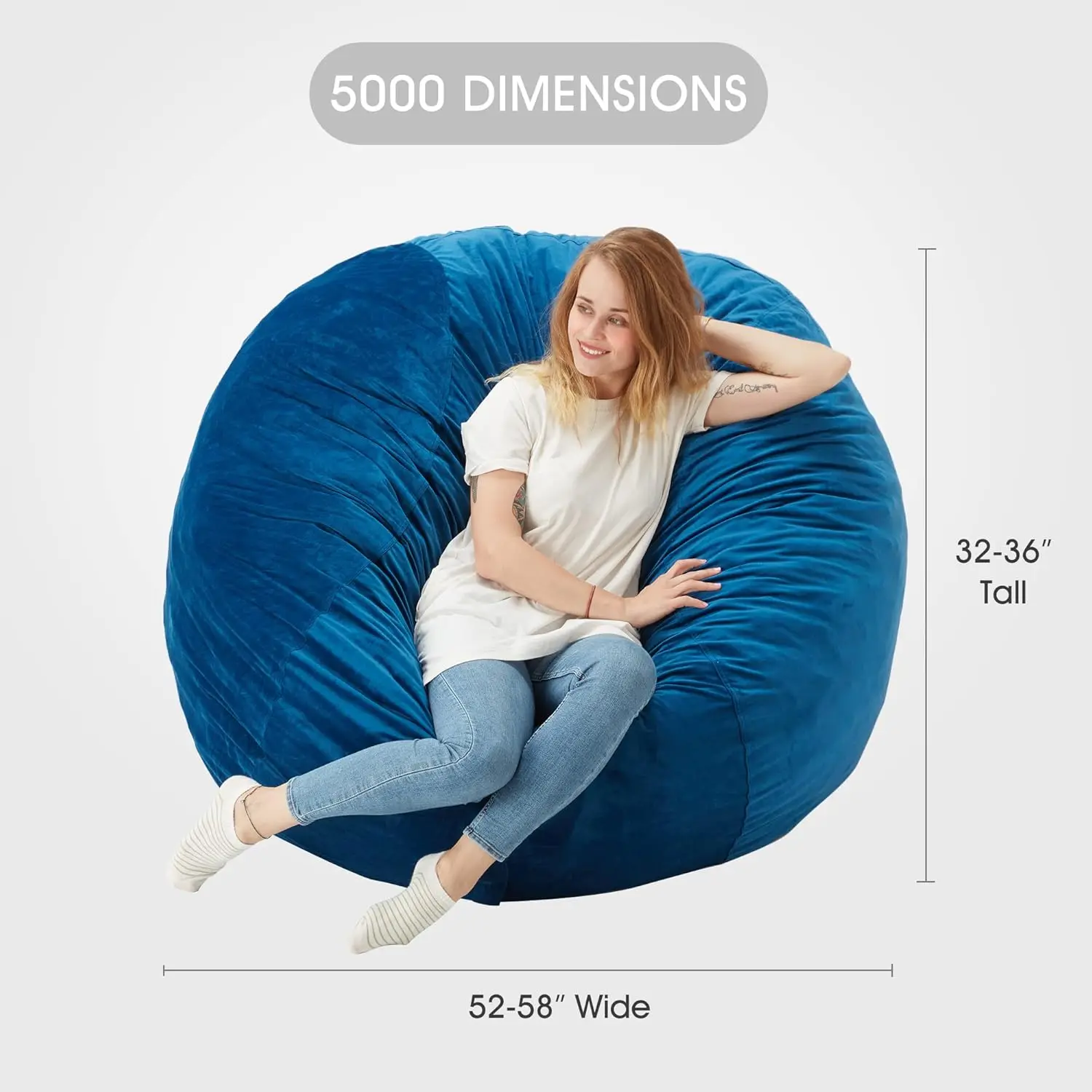 Silla tipo Bean Bag para adultos, mueble gigante de espuma viscoelástica con cubierta de microfibra, color azul, 5 pies