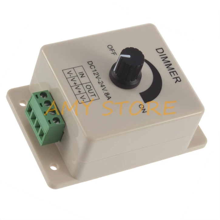 PWM Dimmer Adjustable Switch Dimming Brightness Controller for Single Color LED Ribbon Strip DC 12-24V 8A