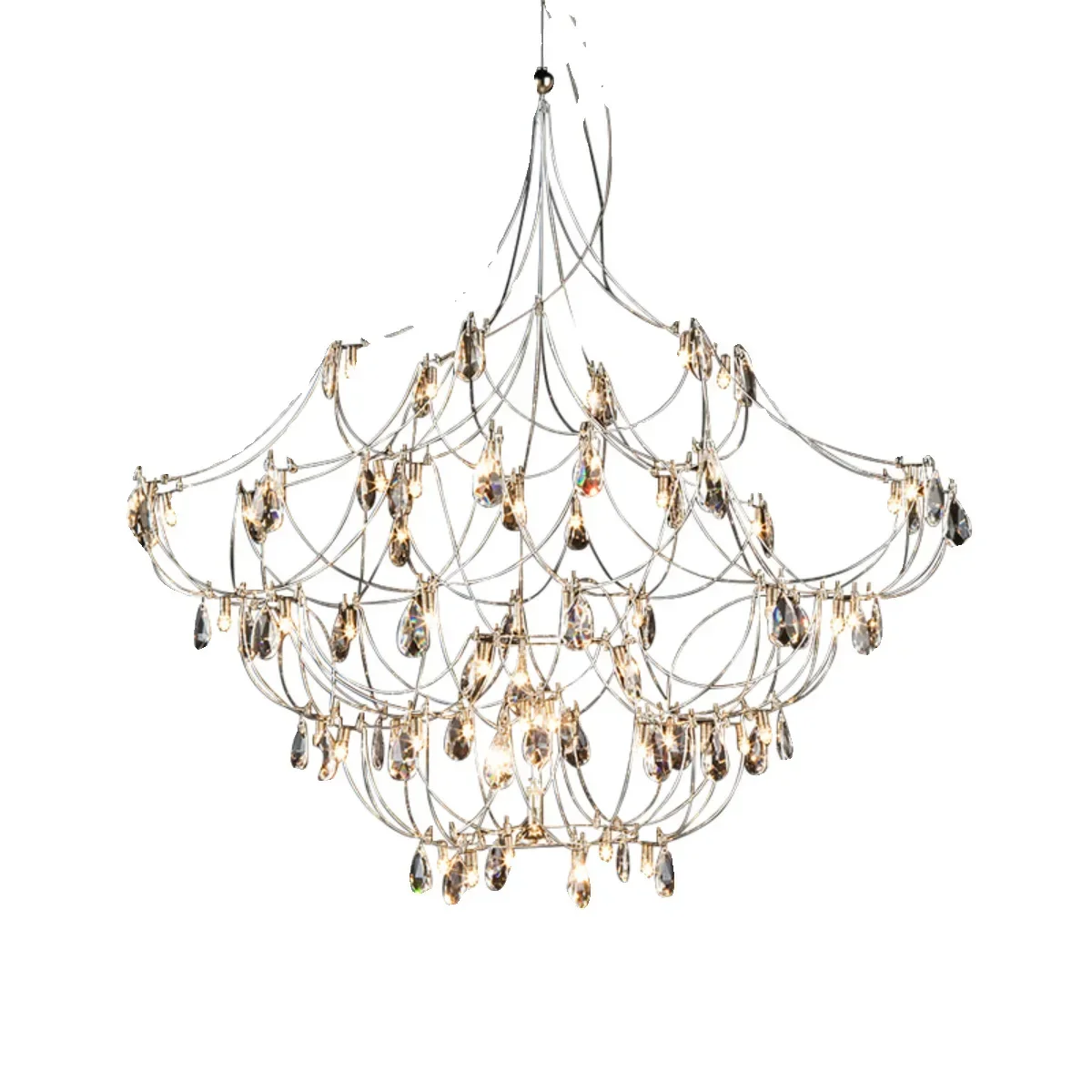 Villa living room simple modern light luxury crystal lamps apartment high staircase lamp chandelier