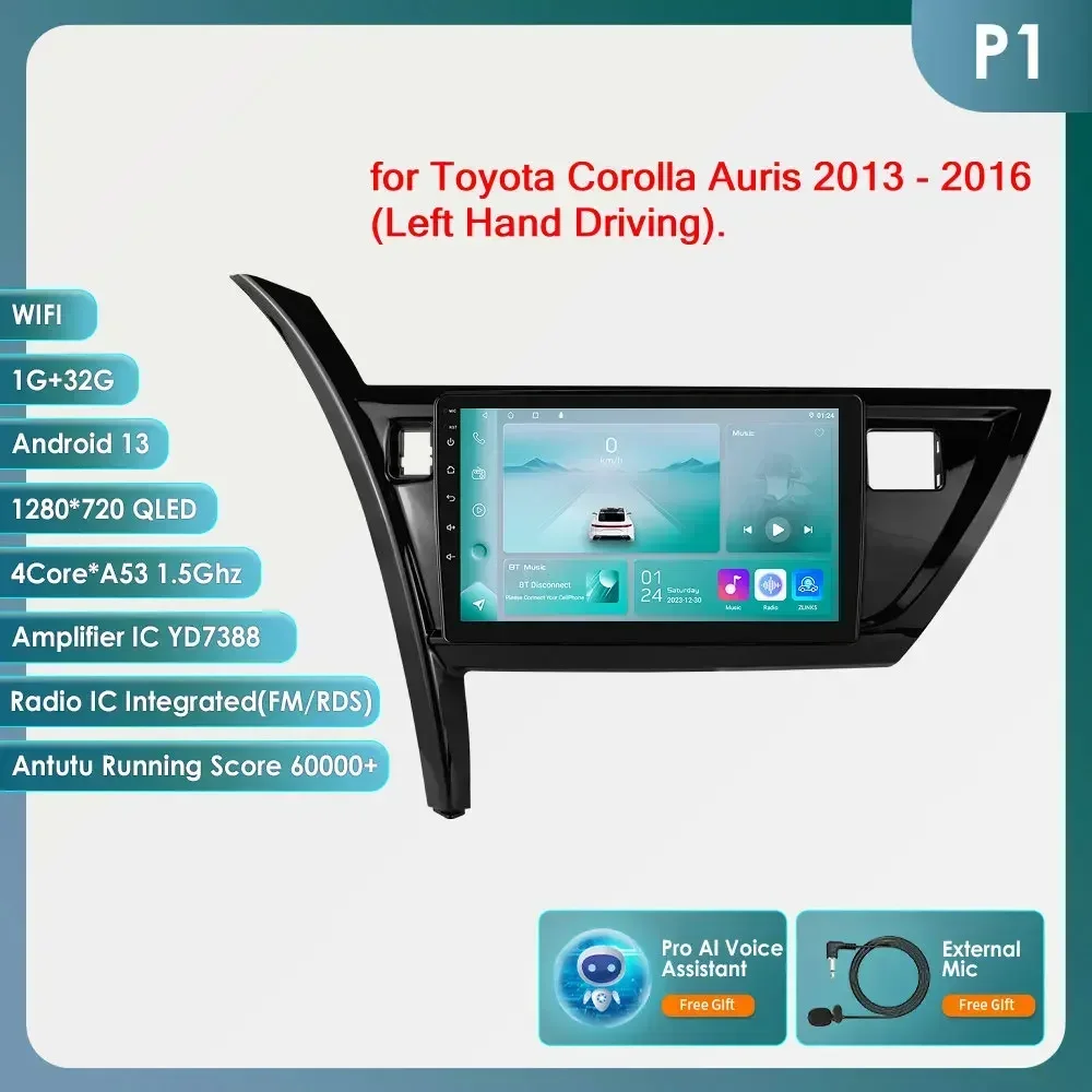 Hizpo 10.1 inch 6115 Intelligente Scherm Carplay 4G 2Din Android 14 Autoradio voor Toyota Corolla Auris 2013-2016 Linkerhand Rijden