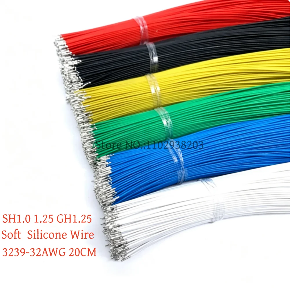 100PCS SH1.0 1.25 GH1.25 Connector Terminal Wire Cable Single/Double Head 3239-32AWG High-Temperature Soft  Silicone Wire 20CM
