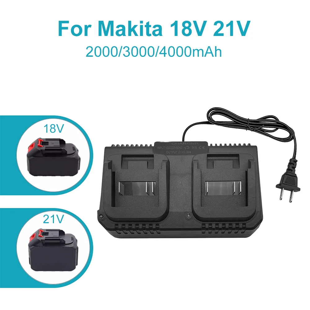 

Portable Dual Seat Battery Charger 3.0A 18V 21V Lithium Ion Battery Charger For Makita BL1415 BL1815 BL1830 BL1850 Power Tools