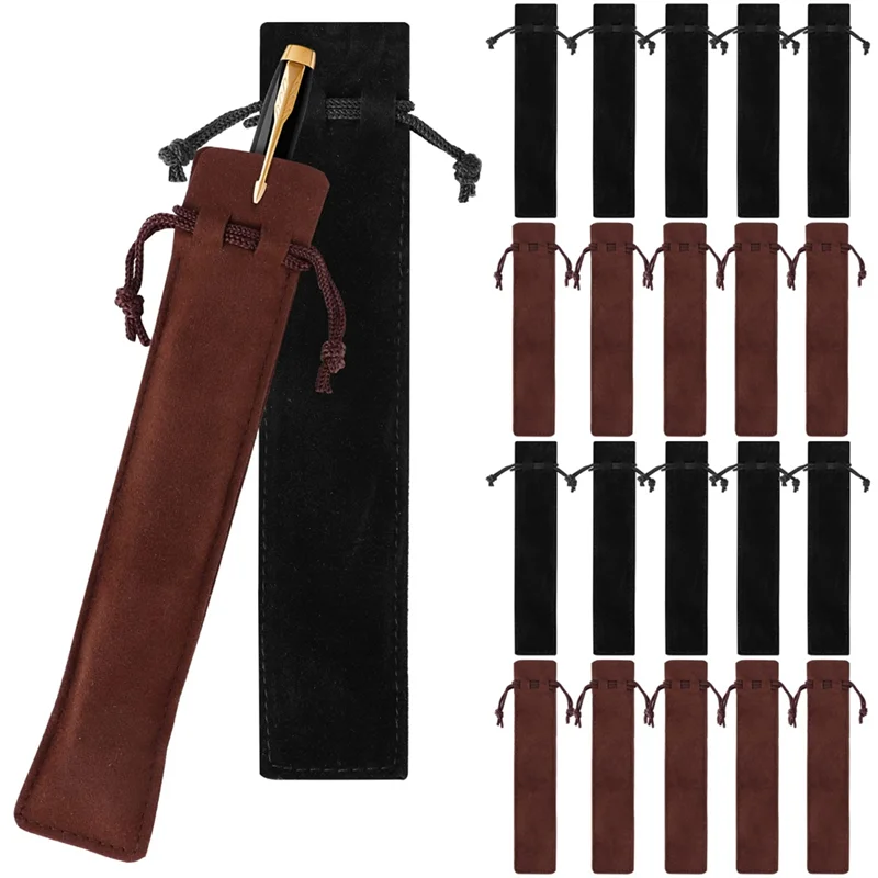 100 Uds. Bolsas de terciopelo para bolígrafos, soportes para bolígrafos con cordón, bolsas individuales para lápices de 1,4x6,9 pulgadas, bolsas multiusos para bolígrafos