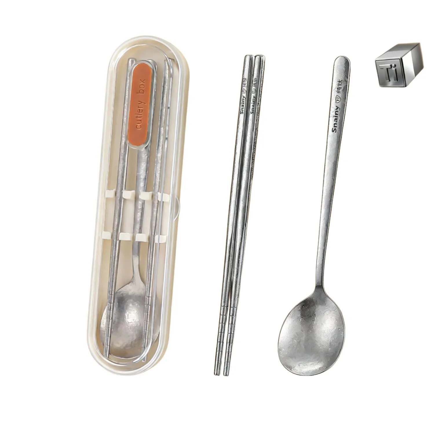 LFGB Certified Pure Titanium Bento Cutlery Weightless Chopsticks and Spoon Set 99.9% Anti-bacterial Portable Tableware with Case