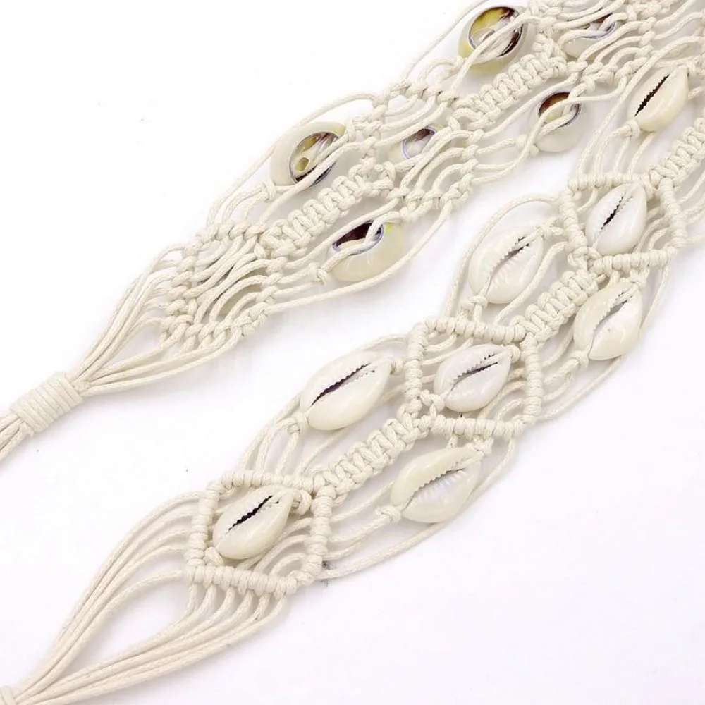 Fashionable Small Shell Rope Waist Belt Hollow Tassel Tie Strap Waist Chain Dress Accessories Women