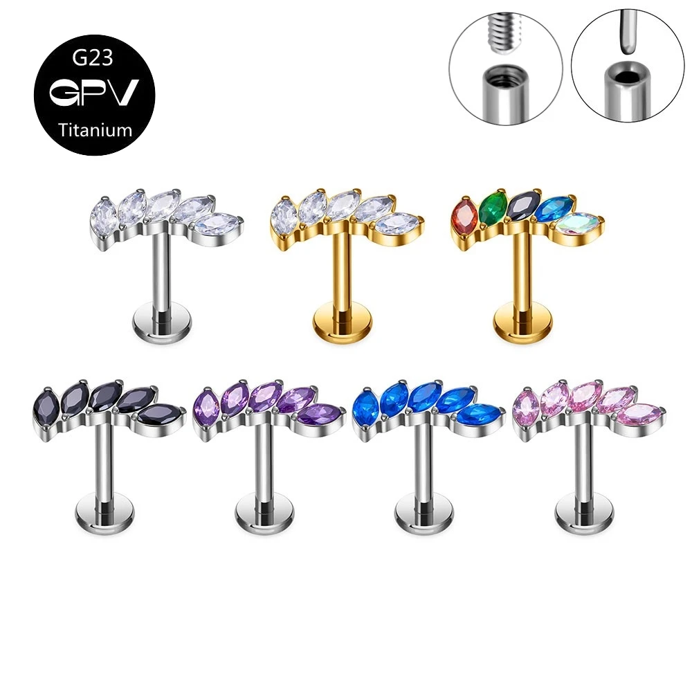 G23 F136 Titanium Five Eyed Horse Eye ZC Internal Thread and Insertion Lip Nails Perforated Ear Cartilage Nails Ear Nails