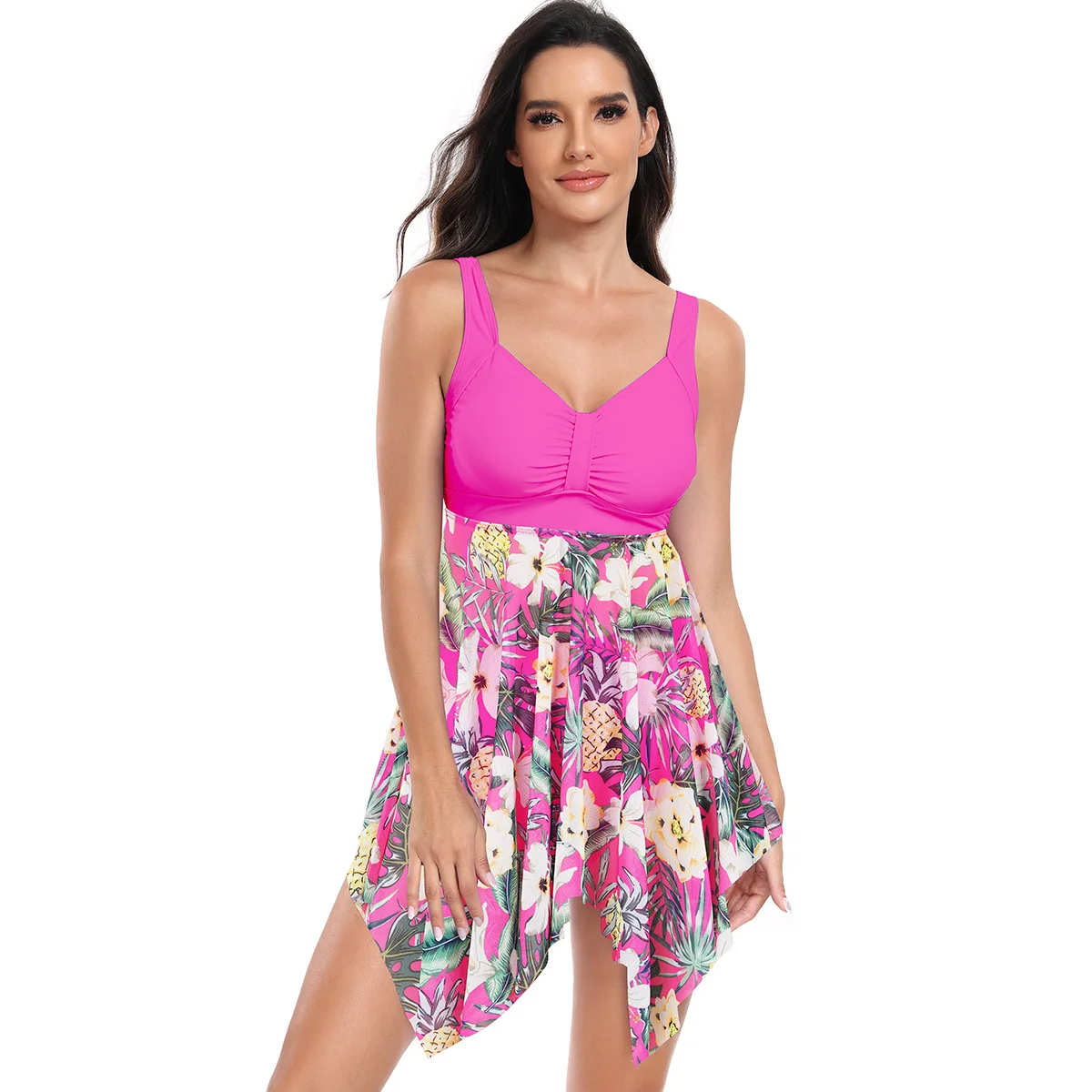 2025 المرأة الاستوائية فستان مُزين بطباعة ملابس السباحة Tankini مجموعة عالية الخصر ملابس السباحة حجم كبير التجفيف السريع الاستحمام بحر