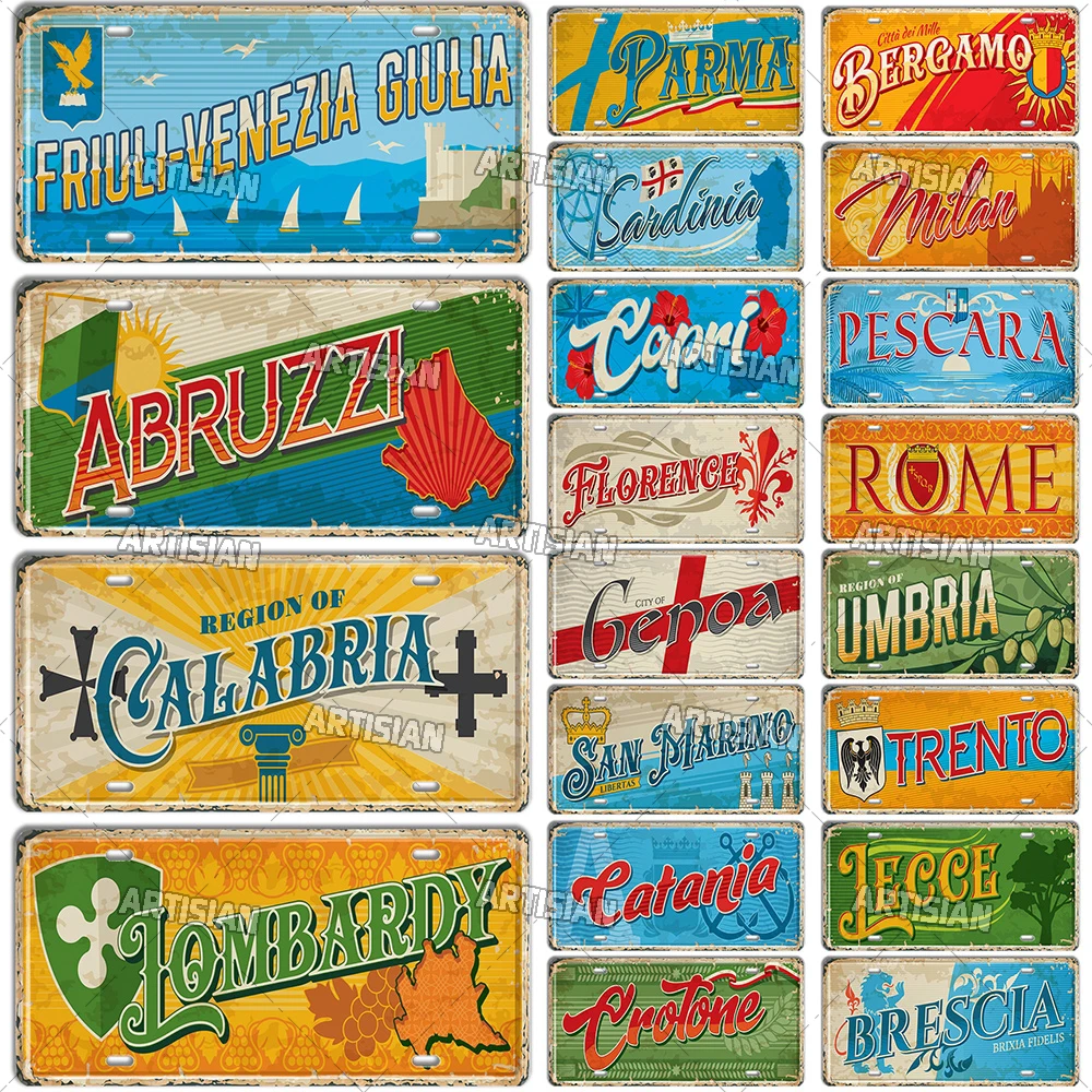 

Artisian ITALY Ctiy State Travel Car Plate Province Metal Sign Landmark License Plate Decorative Tin Plaque Wall Decor Garage