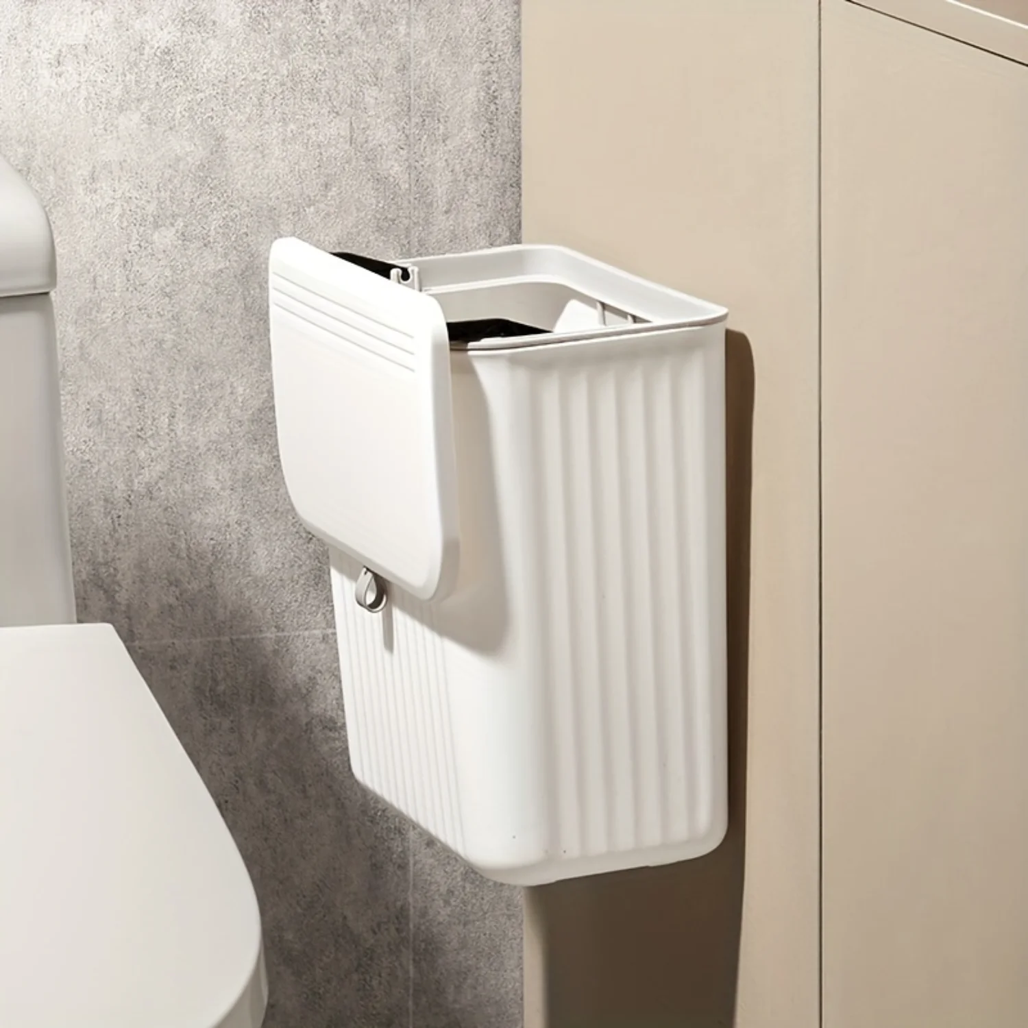 Plastic Wall-Mounted Trash Bin, Space-Saving Square Design, 2-in-1 Bathroom Trash Can With Toilet Paper Holder