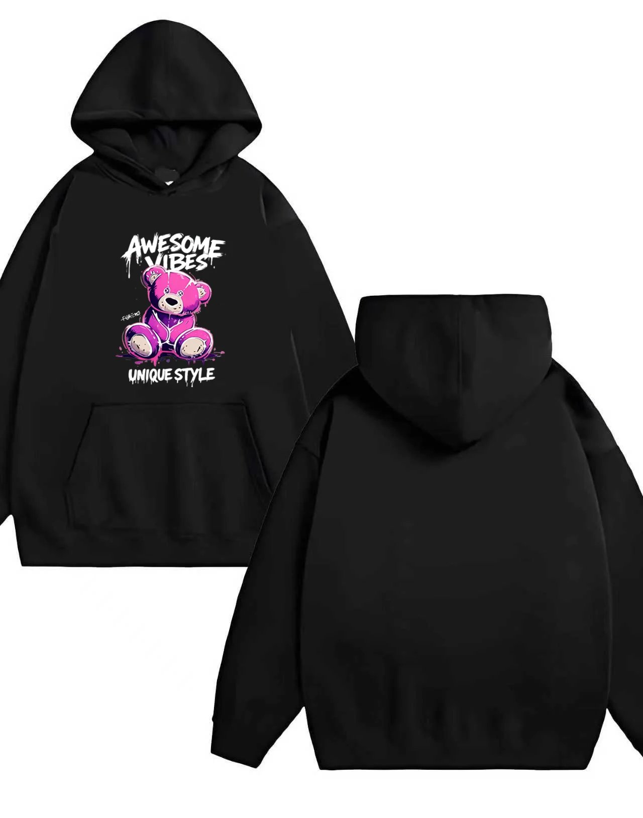 330G الثقيلة مقنعين البلوز أحدث 2025 لطيف الدب المطبوعة مقنعين البلوز للرجال والنساء بلوزة فضفاضة غير رسمية