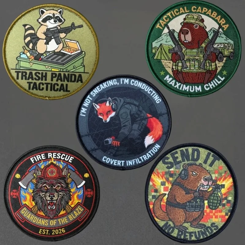 Animal Squad Beaver Print Patch Tactical Dolphin Vest Hook and Loop Patches for Clothing Backpack Morale Badge Stickers Armband